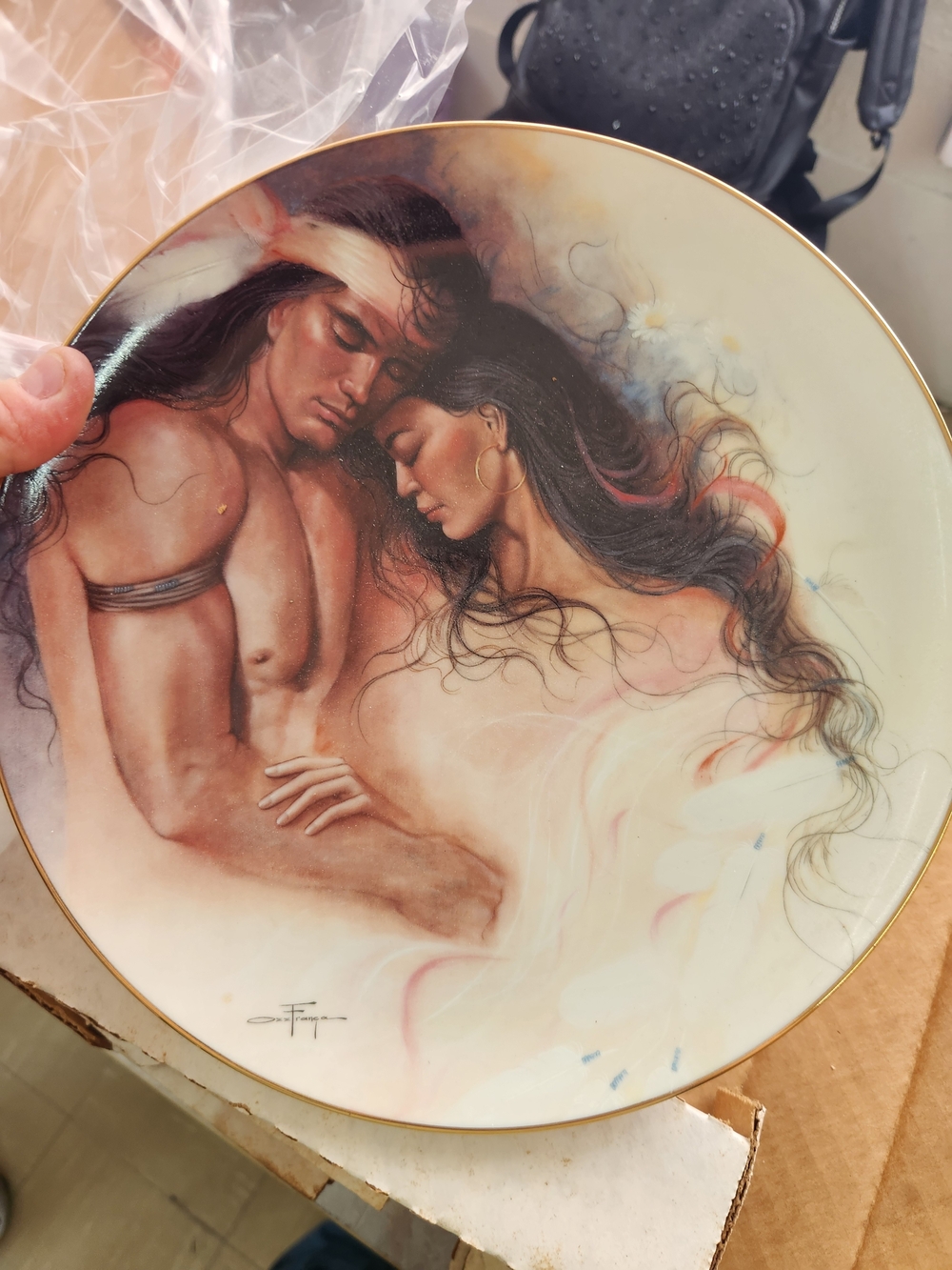 Collectible Romantic Couple Decorative Plate - Cream & Brown